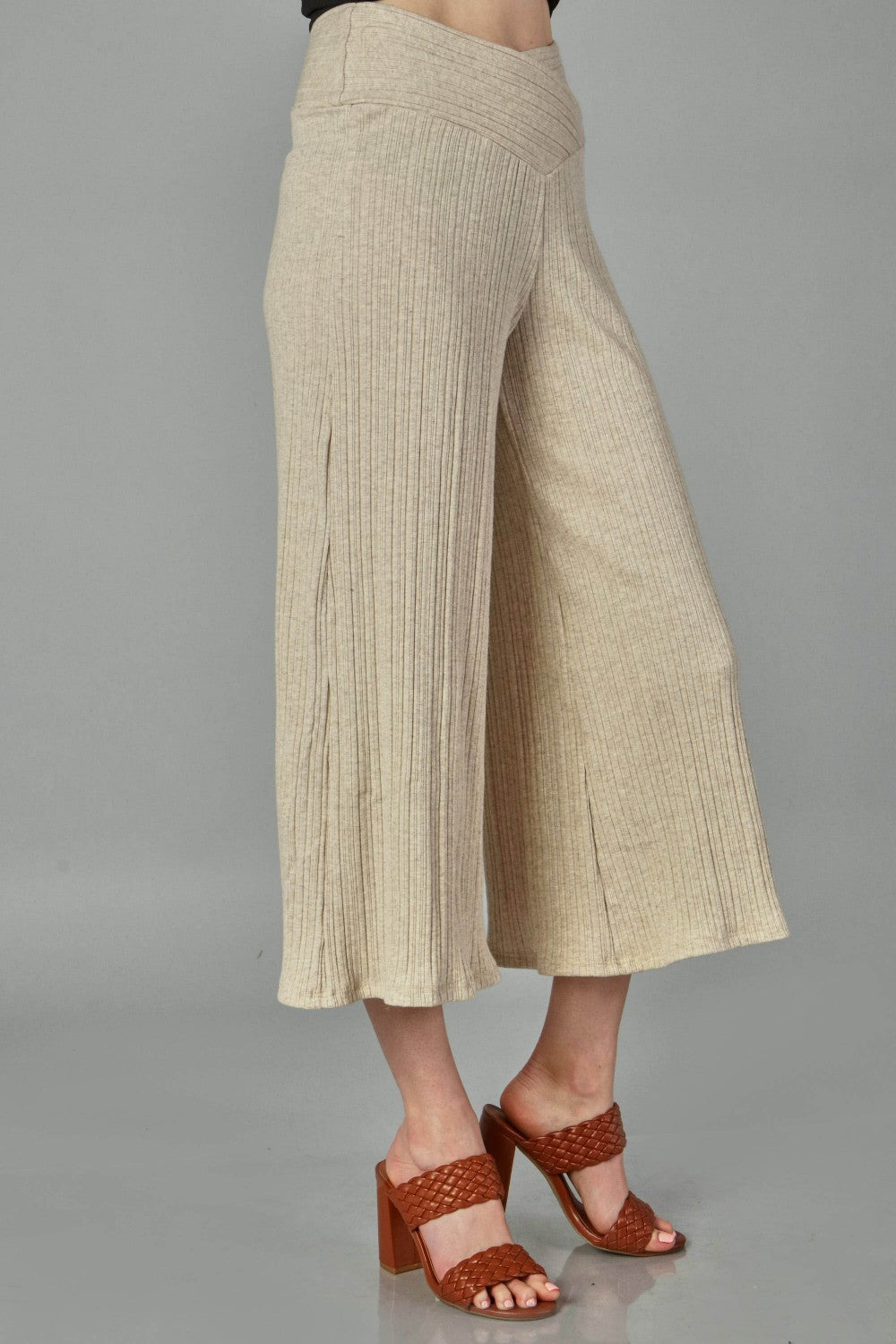 P18196 Solid Rib Pants - Black / Oatmeal / Heather Gray