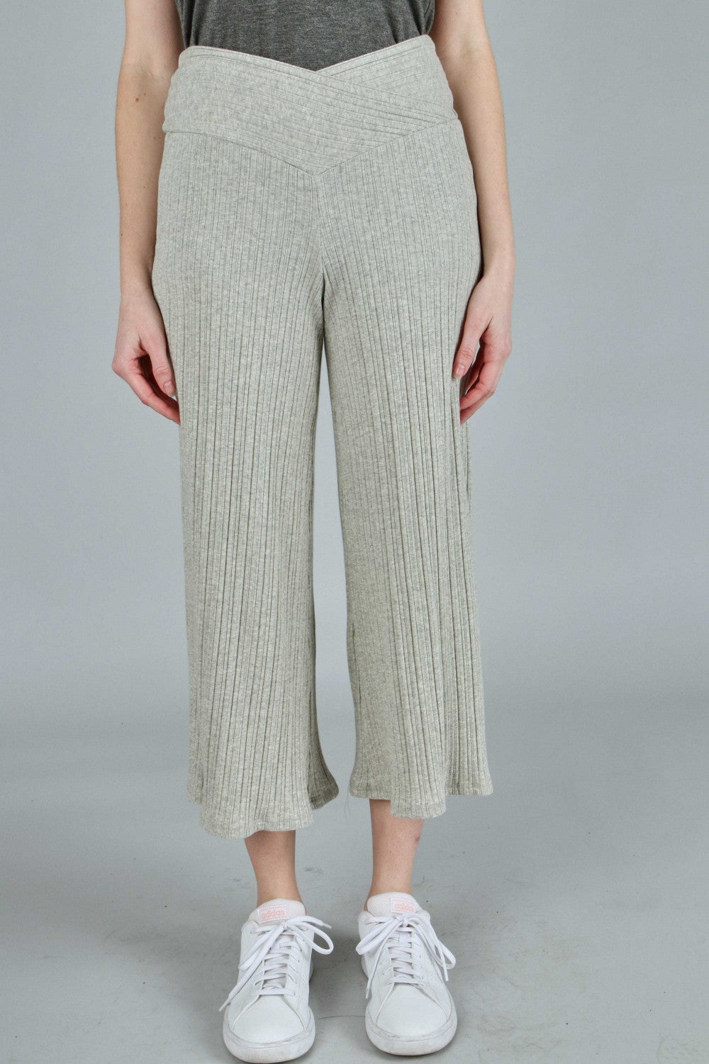 P18196 Solid Rib Pants - Black / Oatmeal / Heather Gray