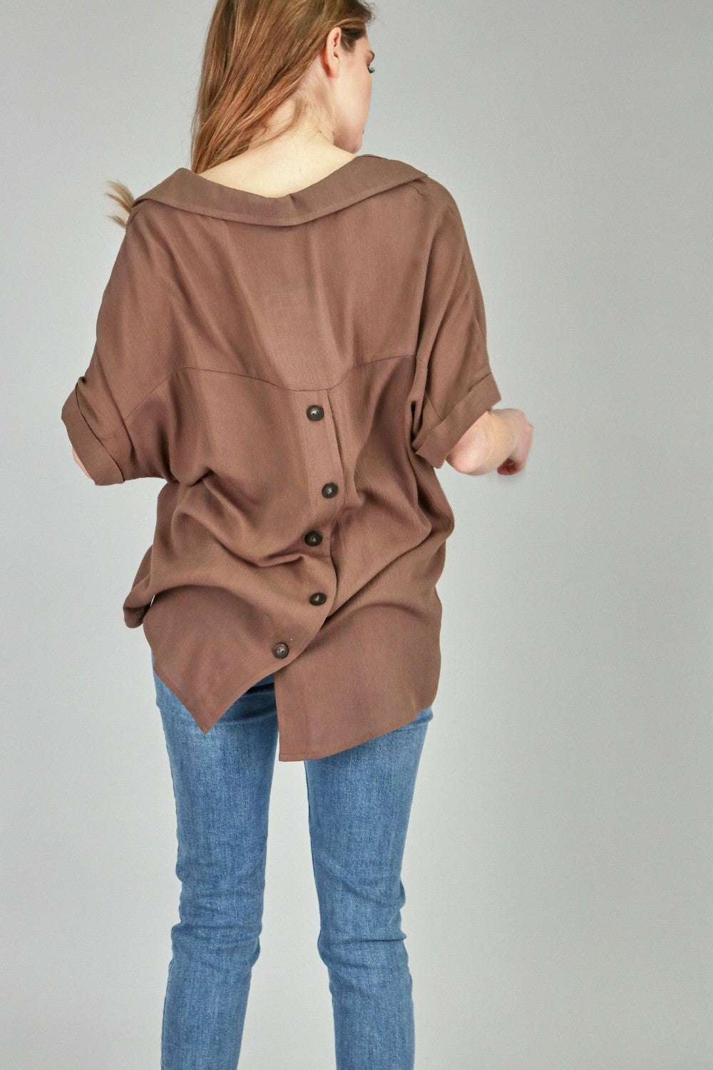 P18210 Woven Collar Shirt w/ Back Buttons - Mocha / Brick / Black