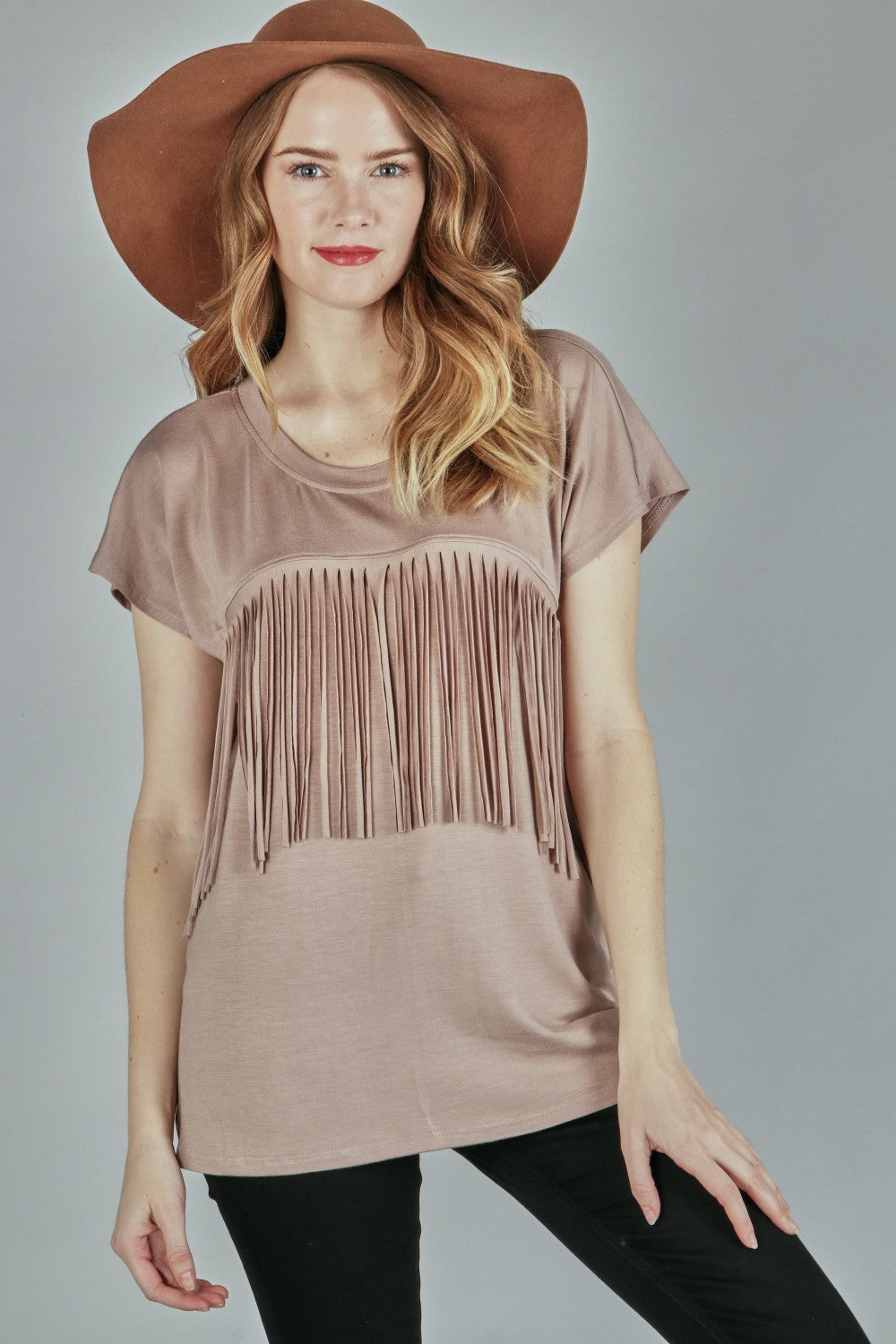 P18406 Front Fringe Top - Brick / Mocha / Navy / Charcoal