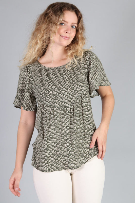 P18485 Woven Floral Top - Olive / Rust